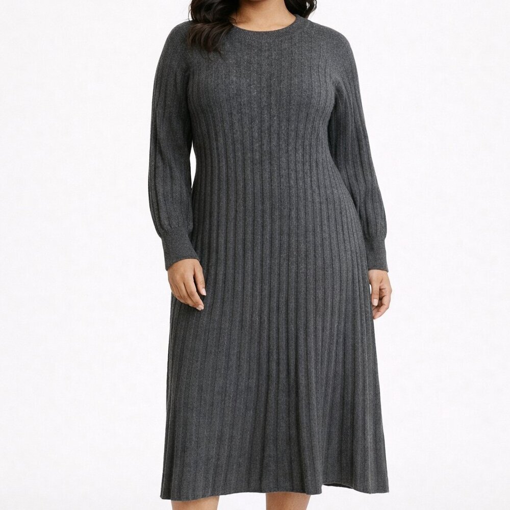 Nordstrom Ribbed Knit Midi Dress | Charcoal Gray | Size Large (Fits 12–14) NWT - Picture 4 of 4